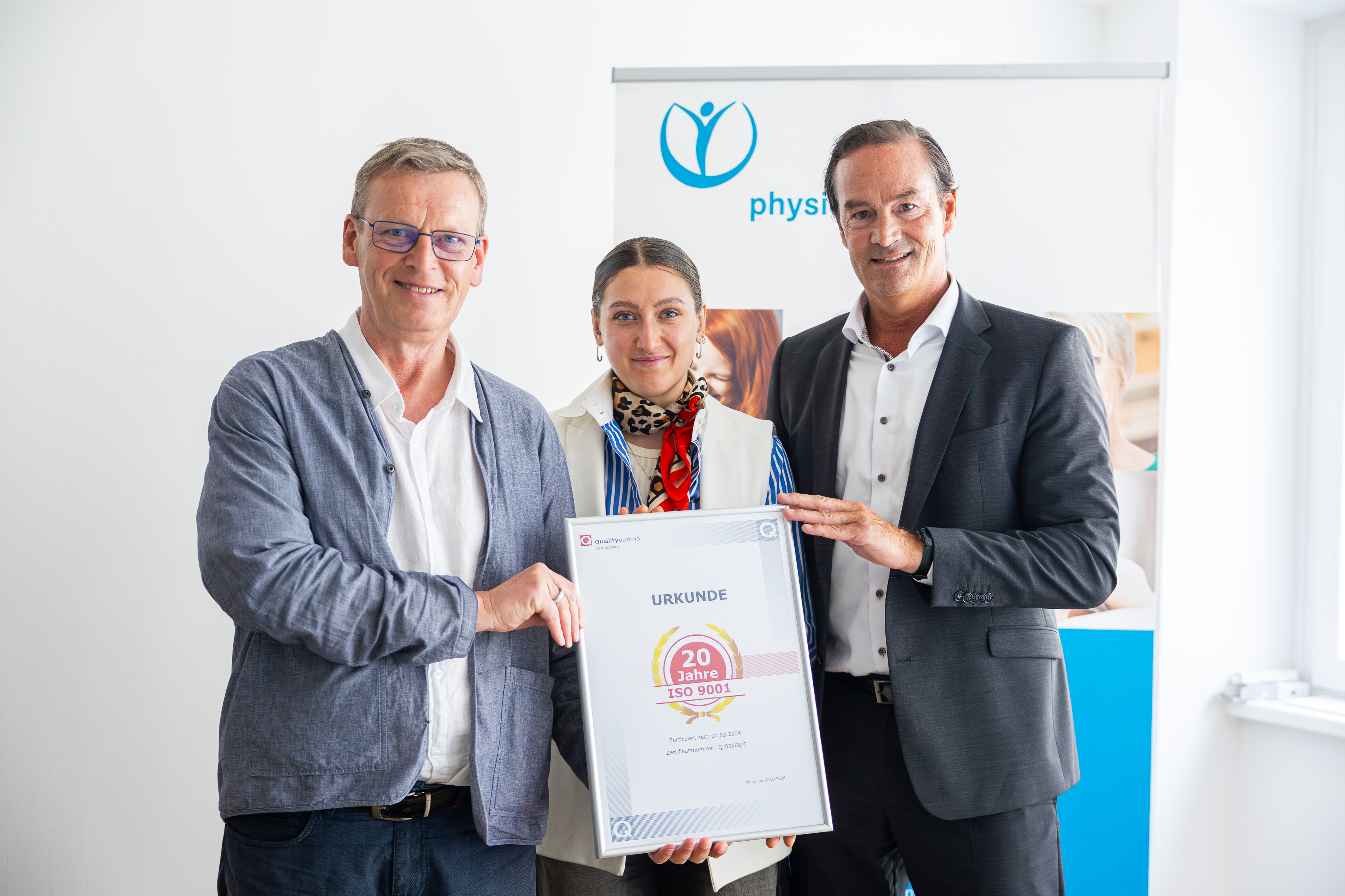 Auszeichnung Physio Austria für 20 Jahre ISO 9001-Zertifizierung 